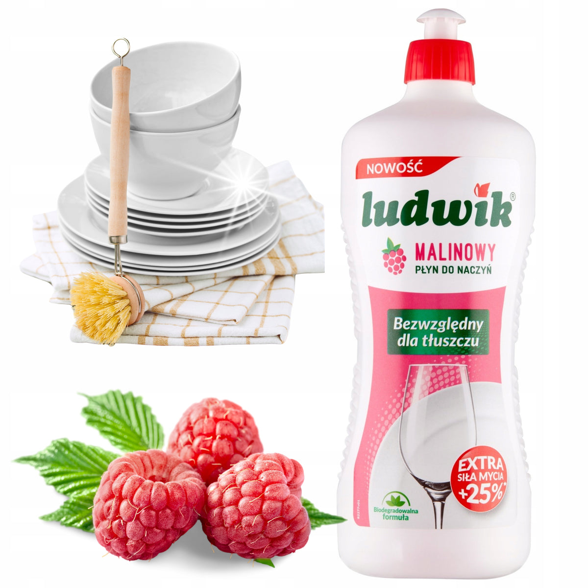 LUDWIK Dishwashing liquid 900g raspberry gentle on hands