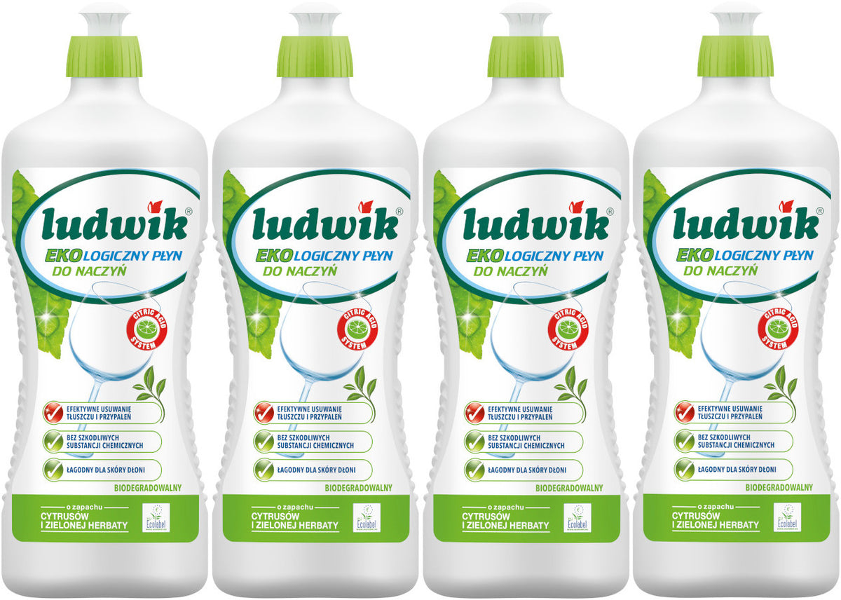 LUDWIK Organic Dishwashing Liquid Biodegradable 900ml x4