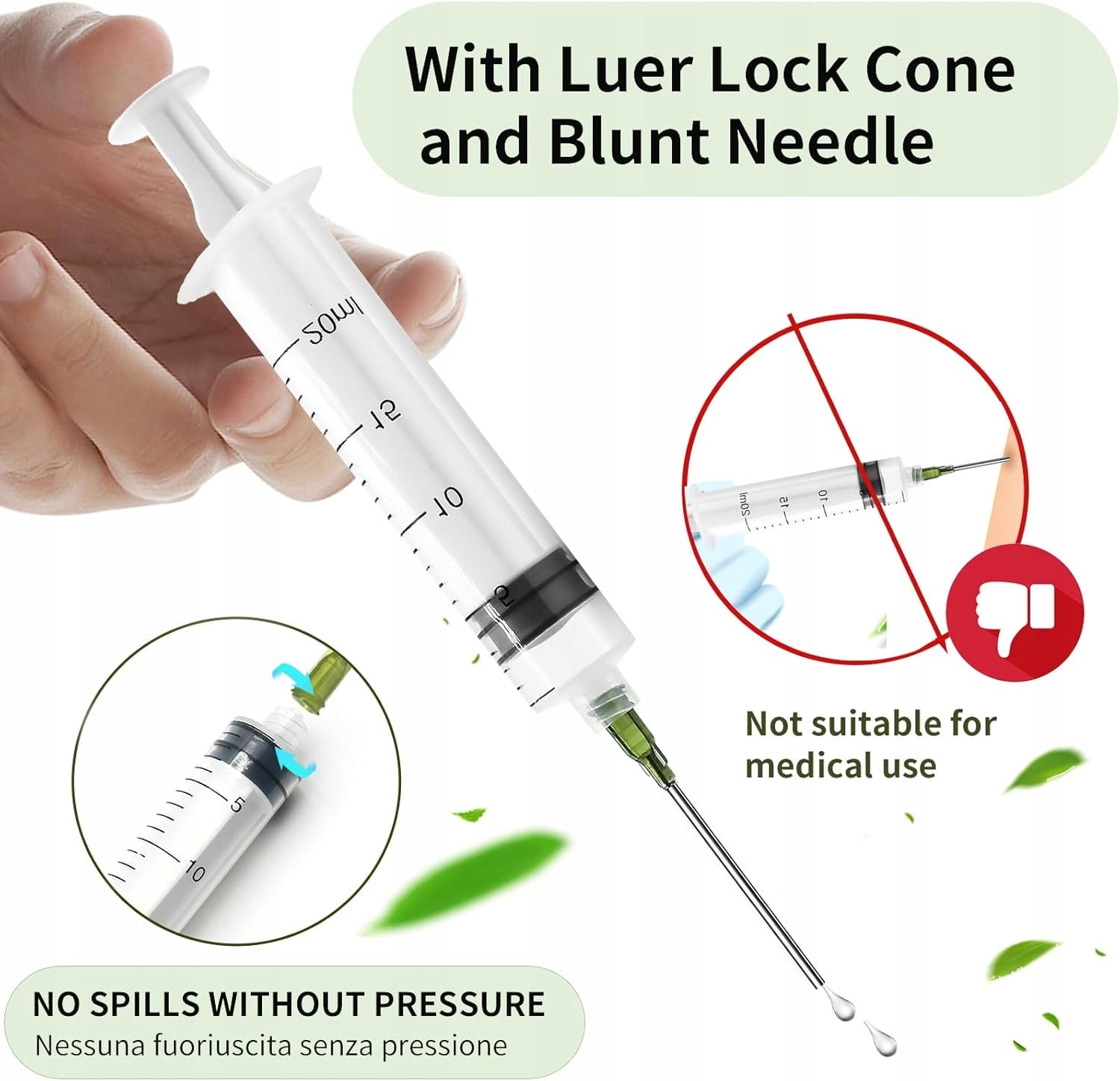 LUER LOCK SYRINGES 20ML 5 PCS + BLUNT 14G NEEDLES FOR LIQUID DISPENSING Medical device no