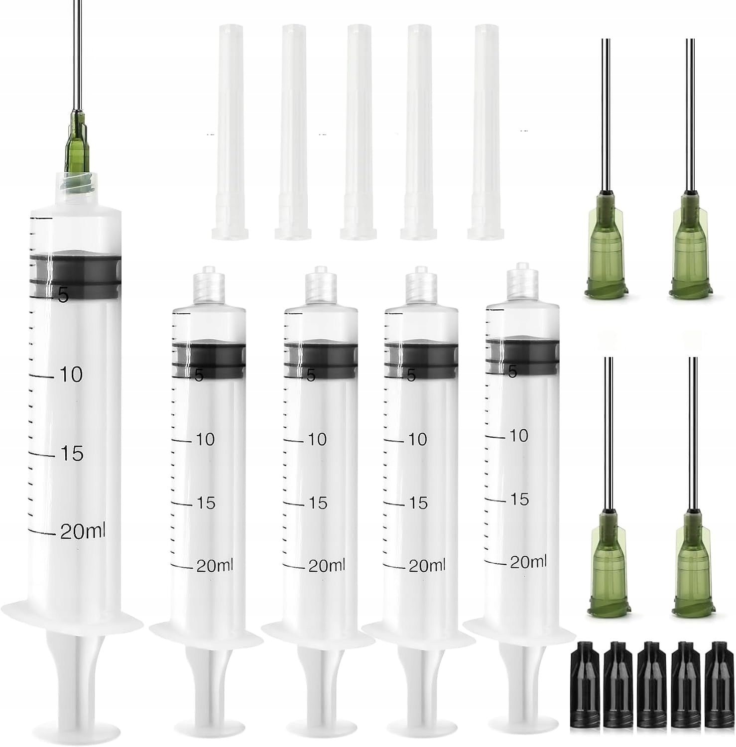 LUER LOCK SYRINGES 20ML 5 PCS + BLUNT 14G NEEDLES FOR LIQUID DISPENSING