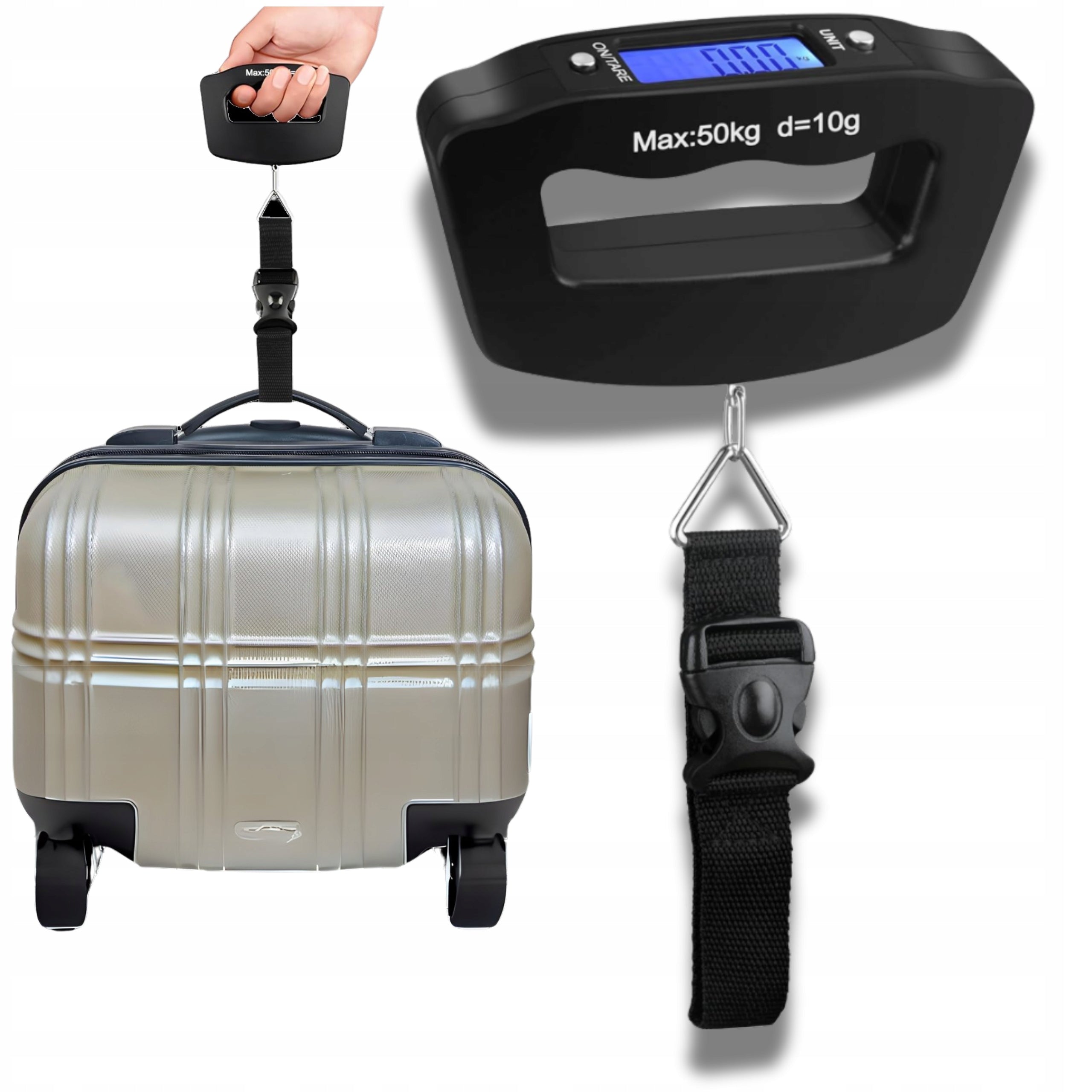 LUGGAGE SCALE HOOK TOURIST AIR FISHING MANUAL 50 KG + BATTERIES