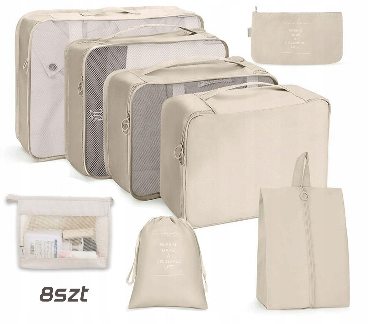 LUGGAGE TRAVEL ORGANIZER SET 8PCS SET DIFFERENT SIZES