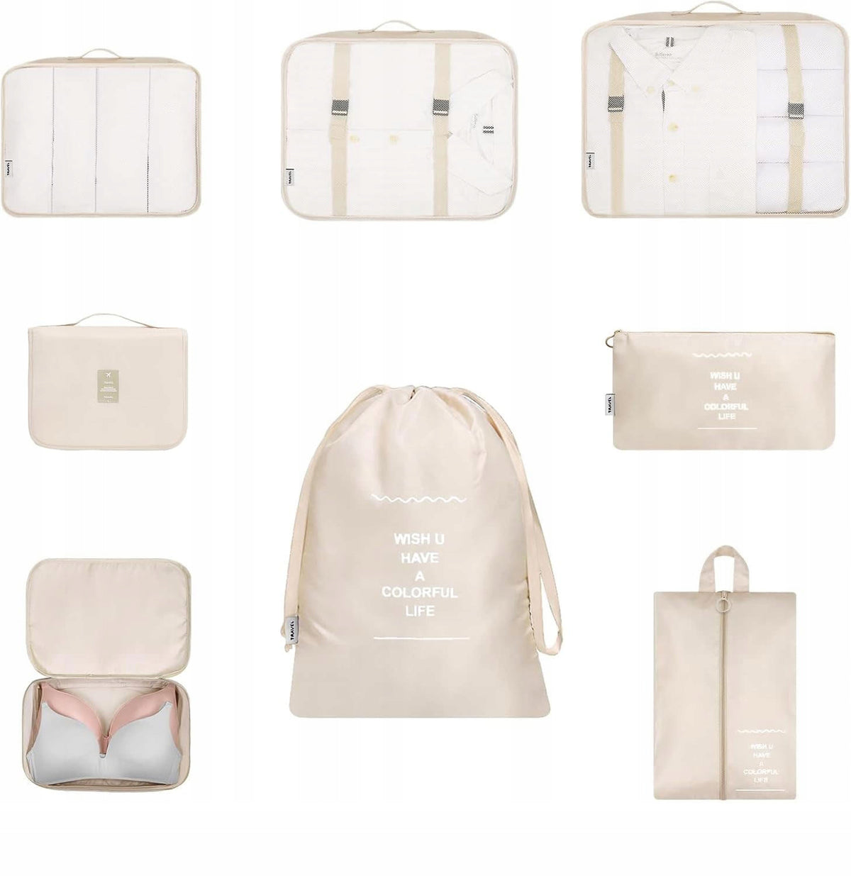 LUGGAGE TRAVEL ORGANIZER SET 8PCS SET DIFFERENT SIZES