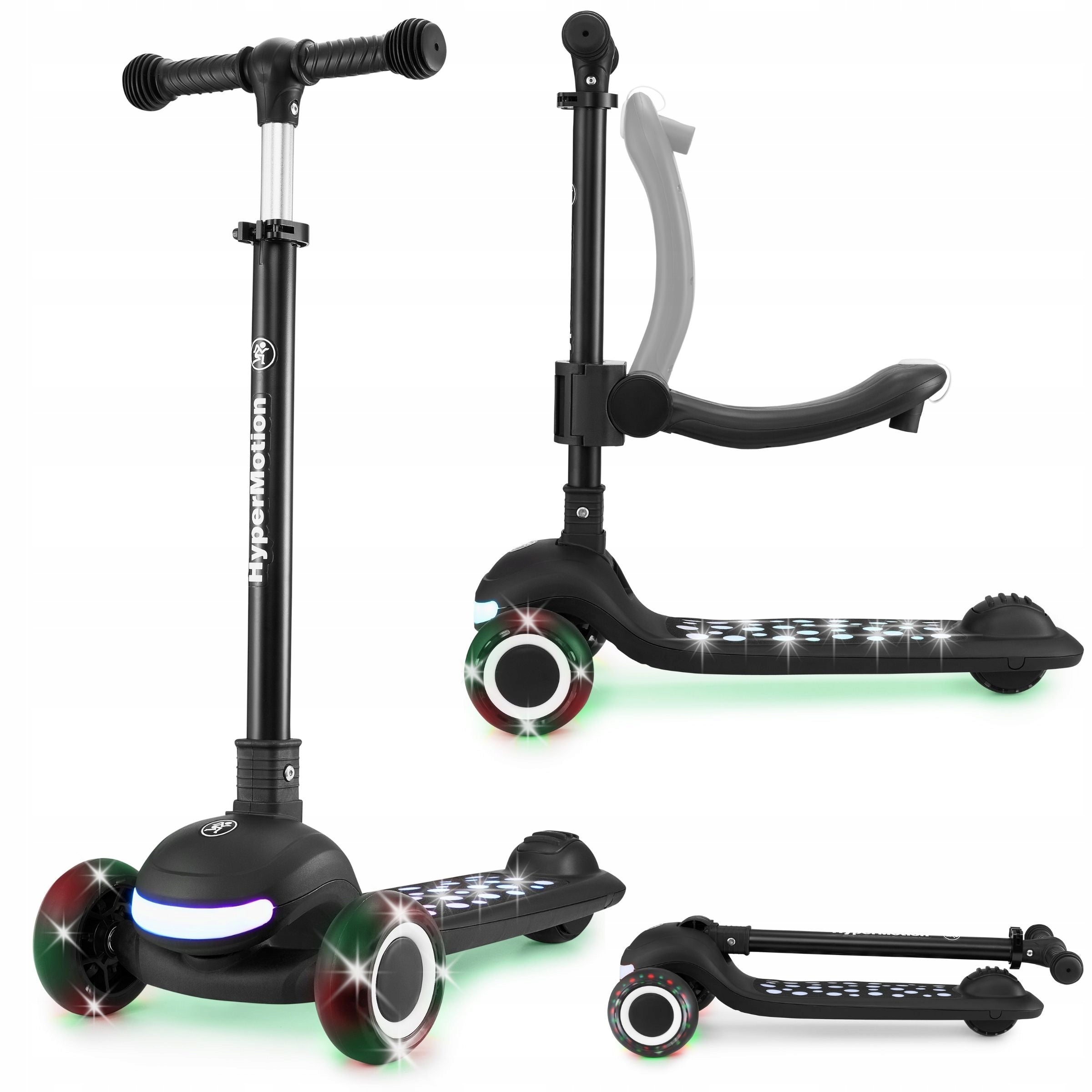 LUMI 3in1 Balance Scooter - Illuminated Platform and LED Wheels, Black