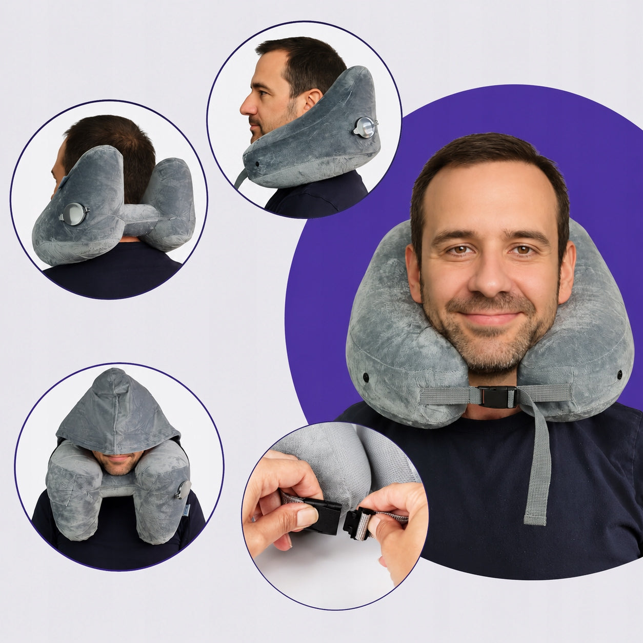 LUNAP TRAVEL PILLOW INFLATABLE NECK WITH HOOD GREY Brand no brand