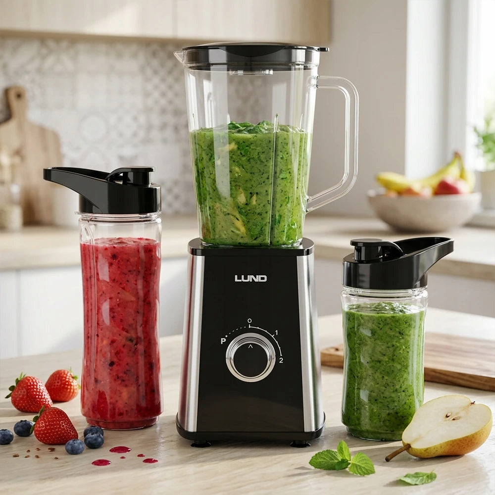 LUND CUP BLENDER 1L 500W FOR SMOOTHIE COCKTAILS 2 BOTTLES Brand Lund