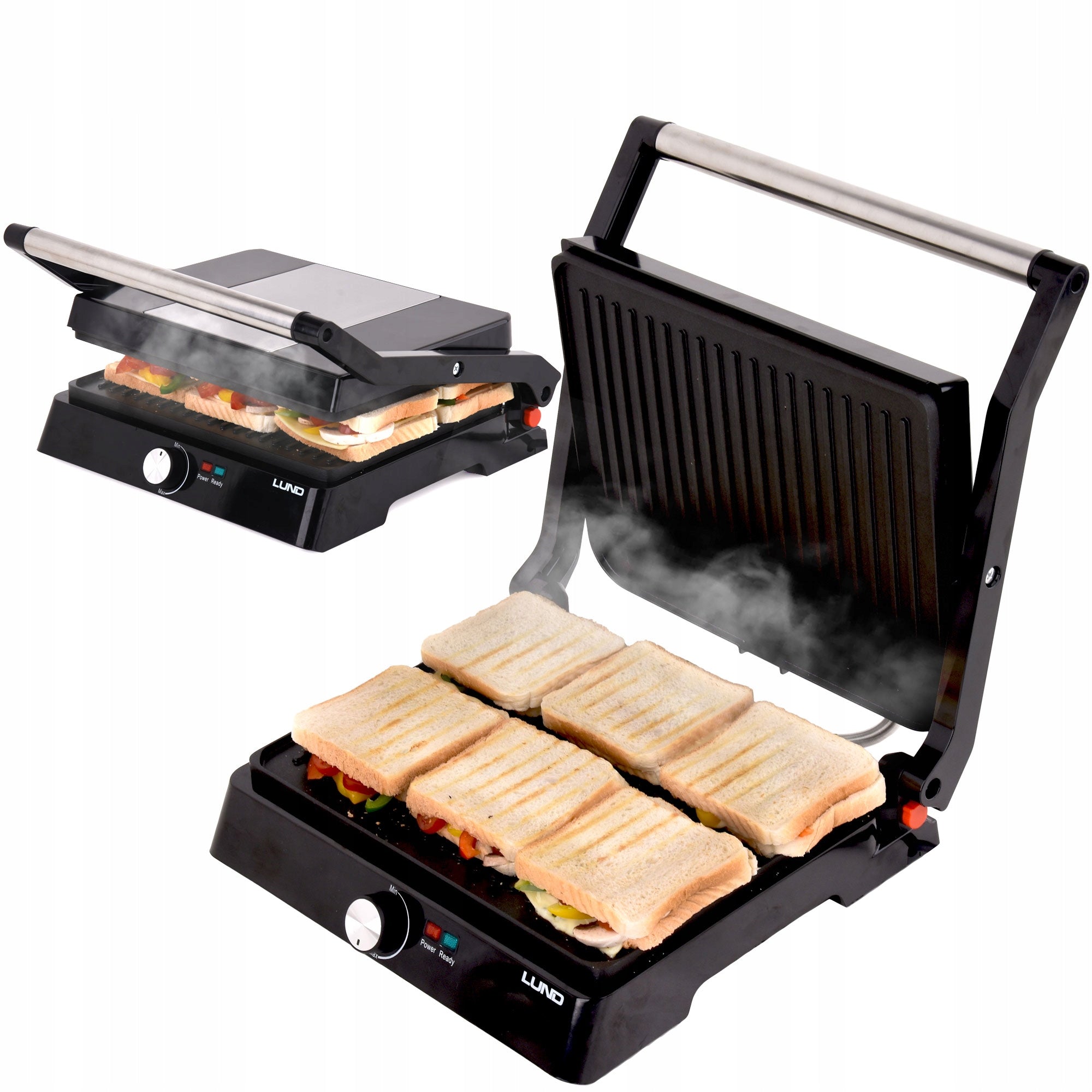 LUND ELECTRIC GRILL 2200W, 29X23CM Safety heat-resistant handles anti-slip feet thermally insulated housing