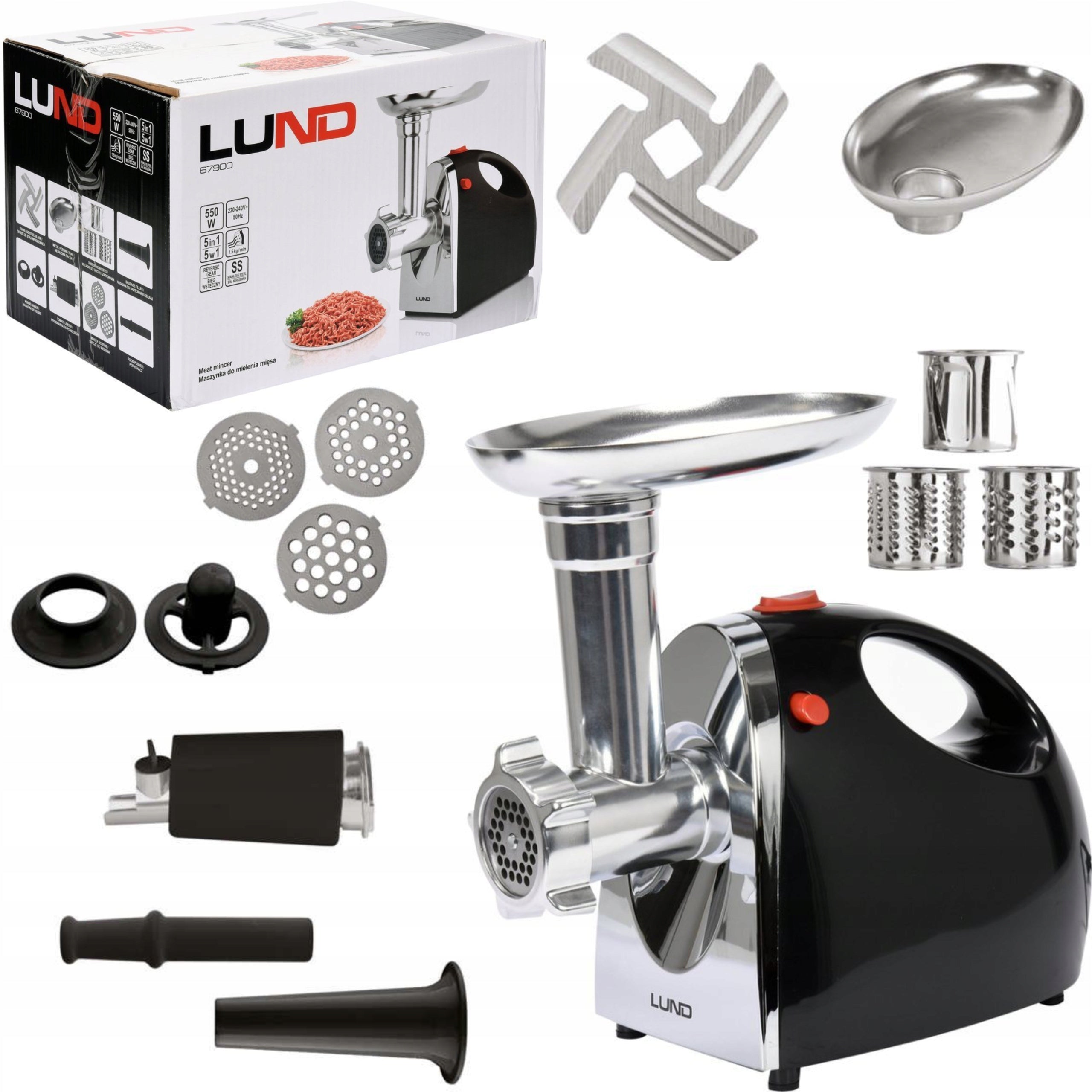 LUND ELECTRIC MEAT GRINDER 1200W 5 IN 1 SAUSAGE NOZZLE