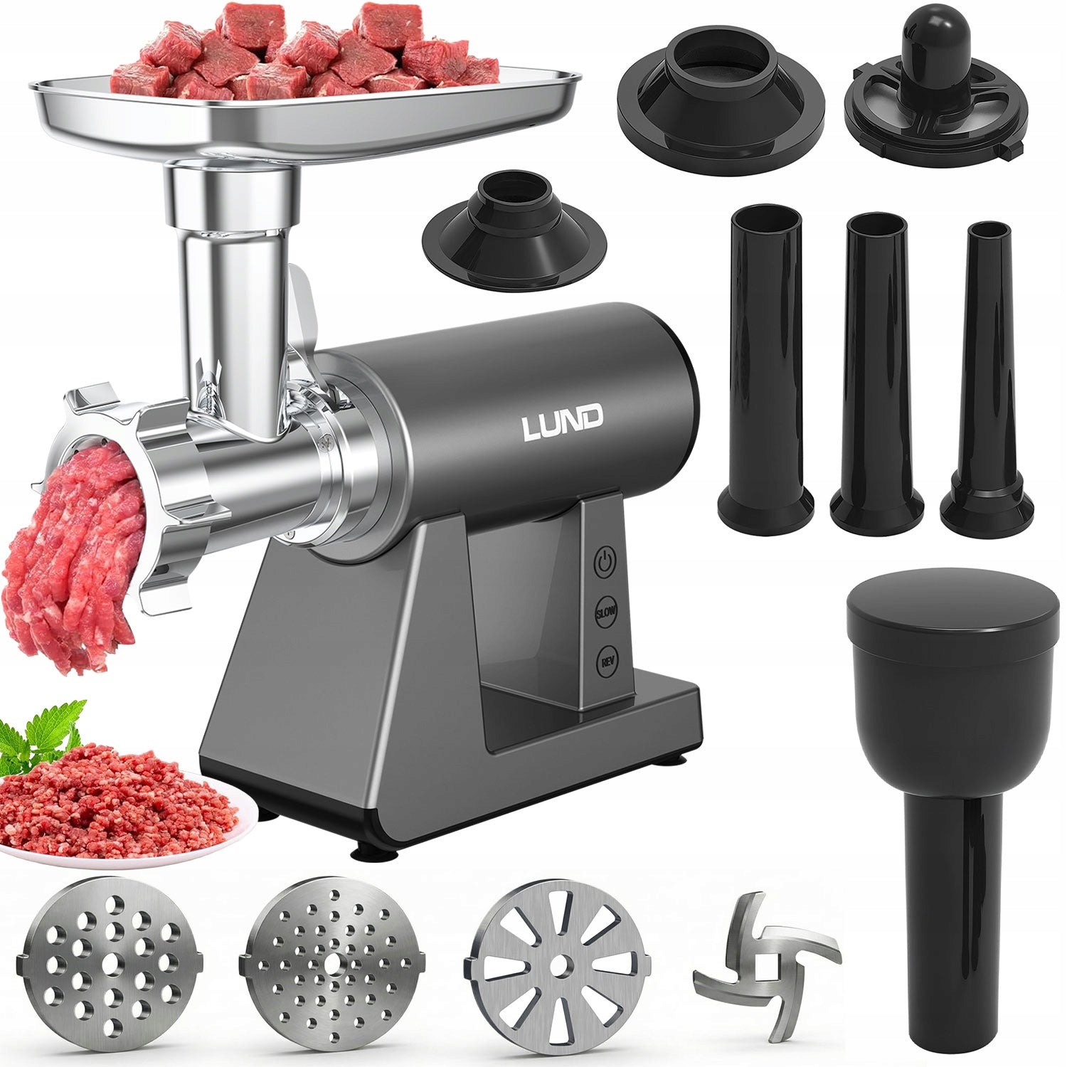 LUND ELECTRIC MEAT GRINDER DC 550W SAUSAGE NOZZLE