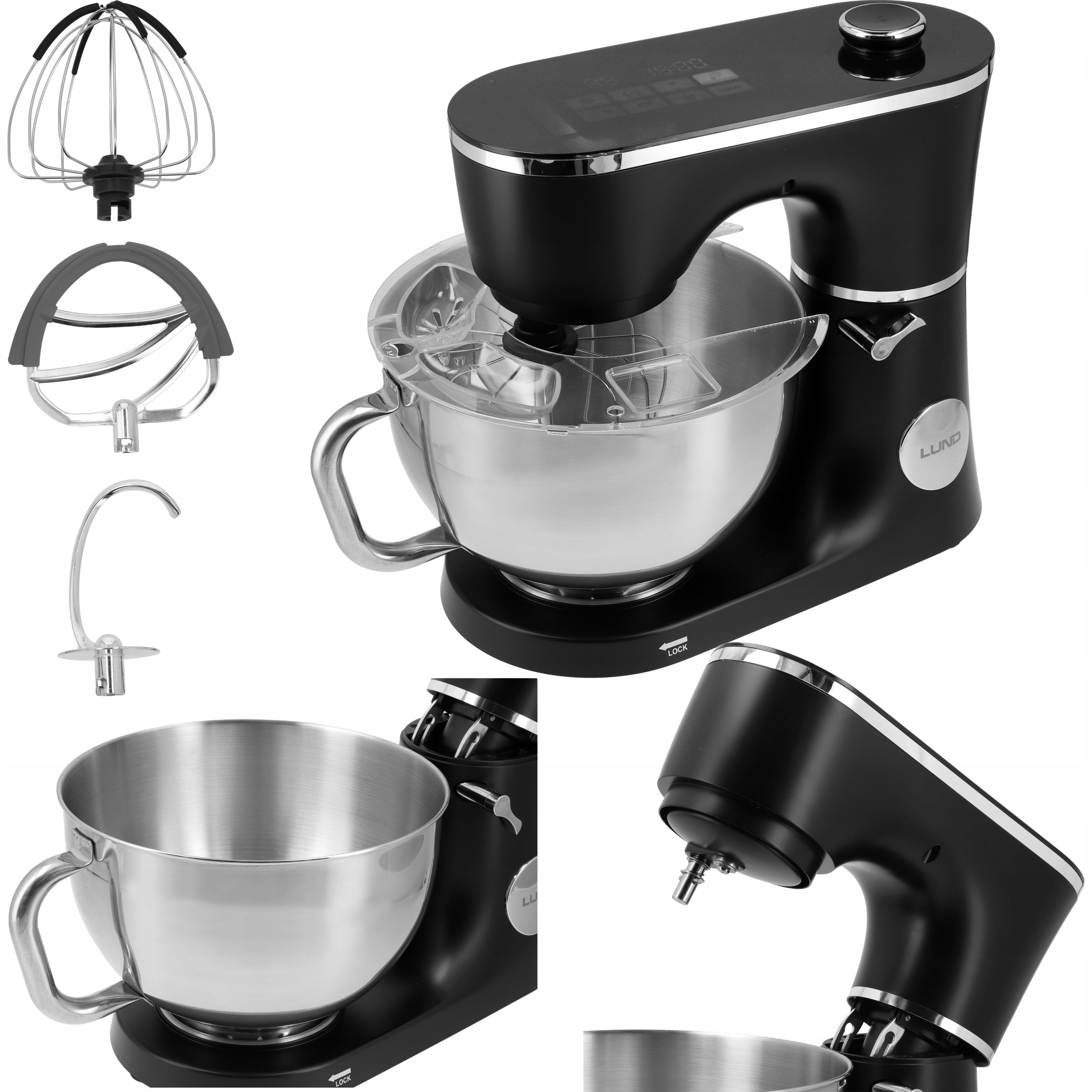 LUND FOOD PROCESSOR MIXER 2000W TIMER 6L LED HOOK STIRRER WHISK BOWL