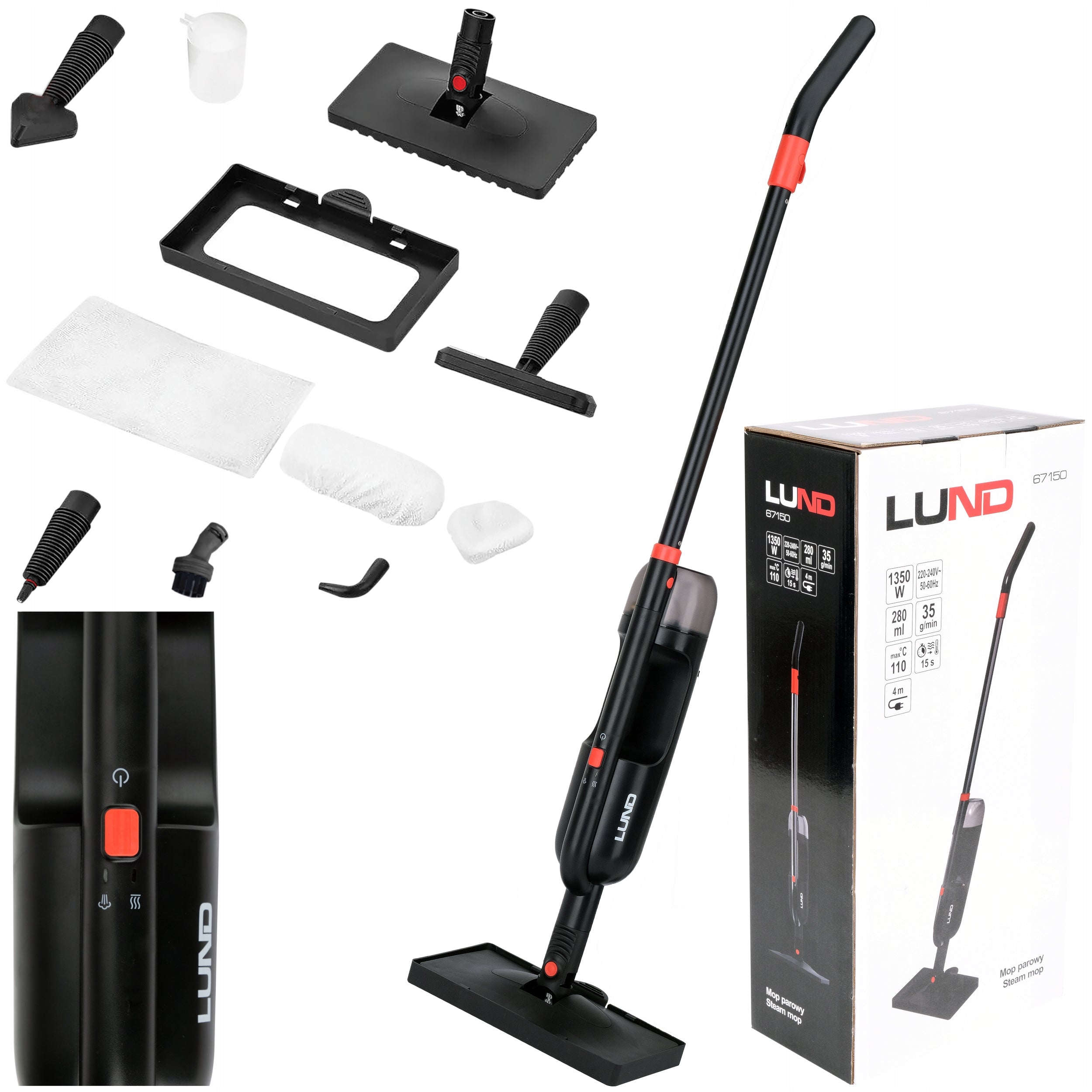 LUND STEAM MOP MULTIFUNCTIONAL STEAM CLEANER 1350 W +ACCESSORIES