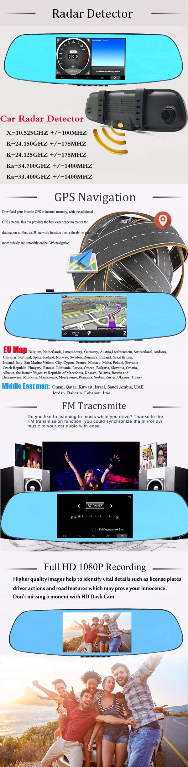 LUSTERKO ANTYRADAR GPS 5 MAPA ANDROID DVR KAMERA EAN (GTIN) 5906521803166