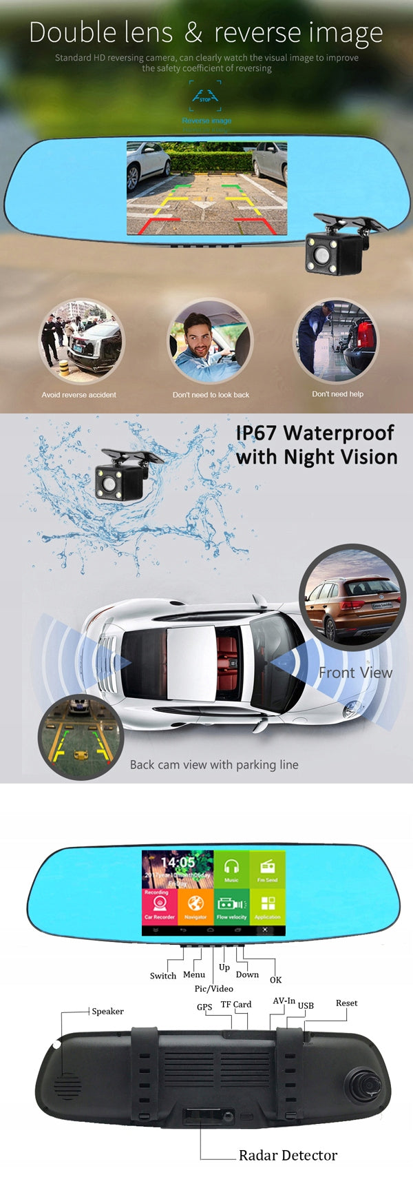 LUSTERKO ANTYRADAR GPS 5 MAPA ANDROID DVR KAMERA Manufacturer code PG17