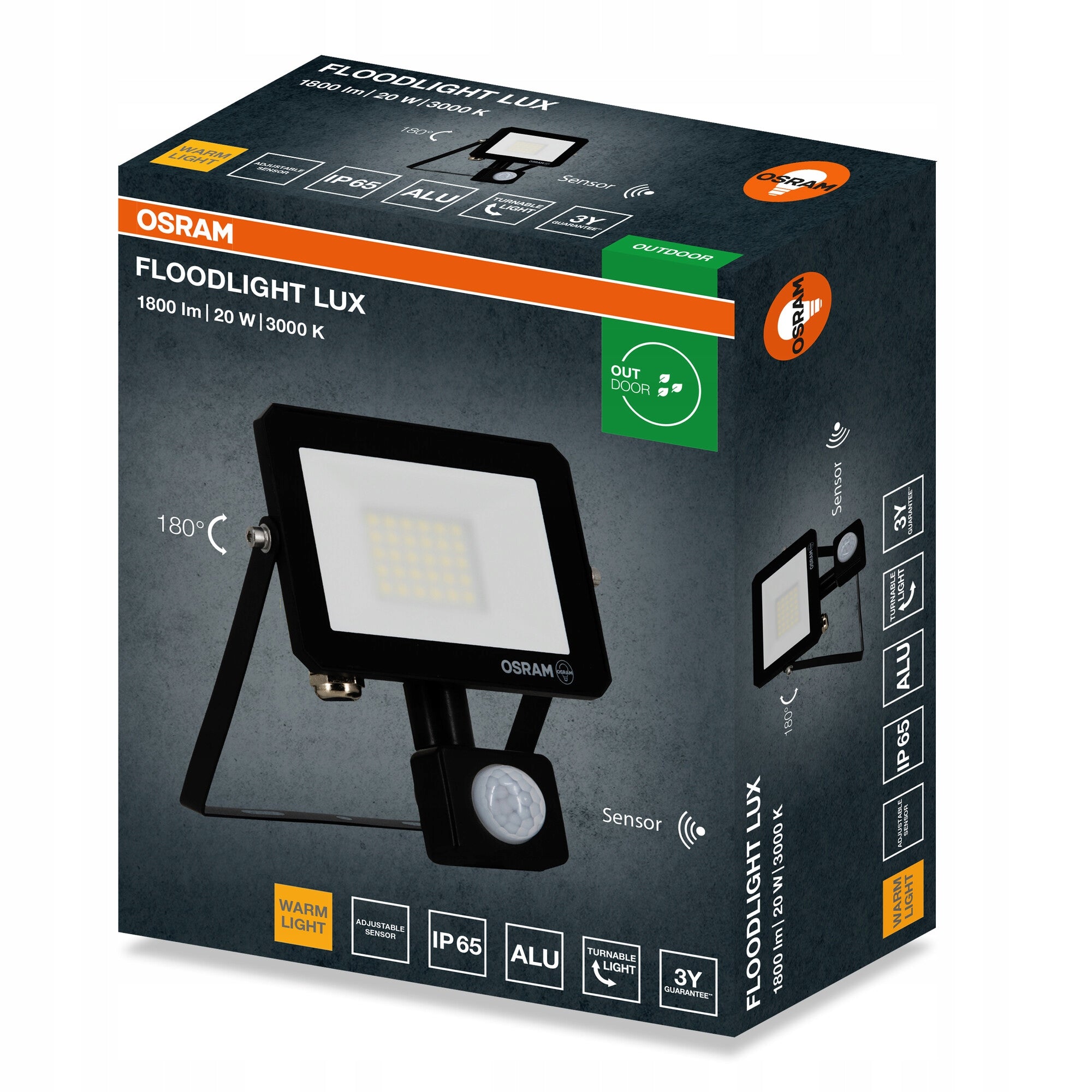 LUX LED FLOODLIGHT WITH SENSOR 20W 3000K OSRAM Manufacturer code 4099854489549