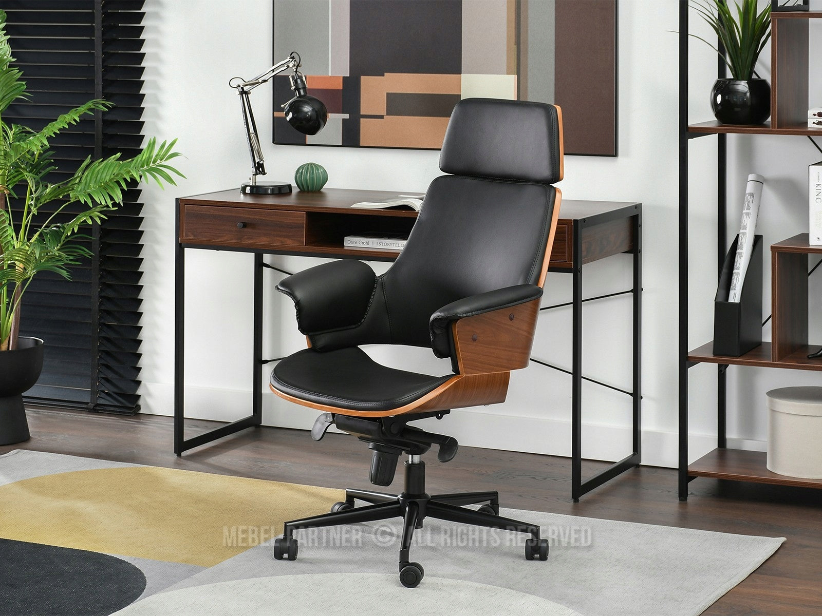 LUXURY ARMCHAIR BLACK ECO OFFICE WOOD WITH HEADREST CLEMENS WALNUT Brand Mebel-Partner