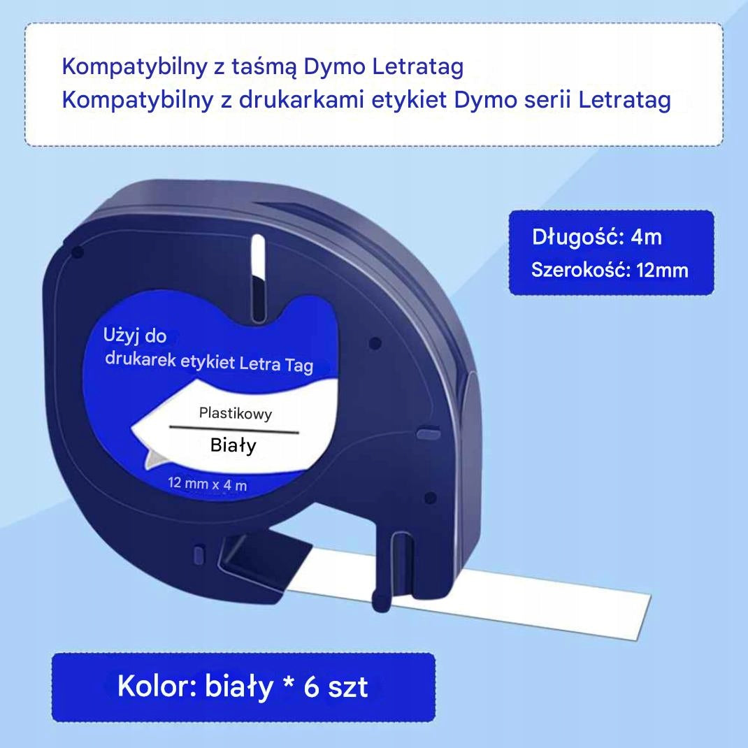 Label tape compatible with DYMO LetraTag 12mm x 4m – white Manufacturer code A594211