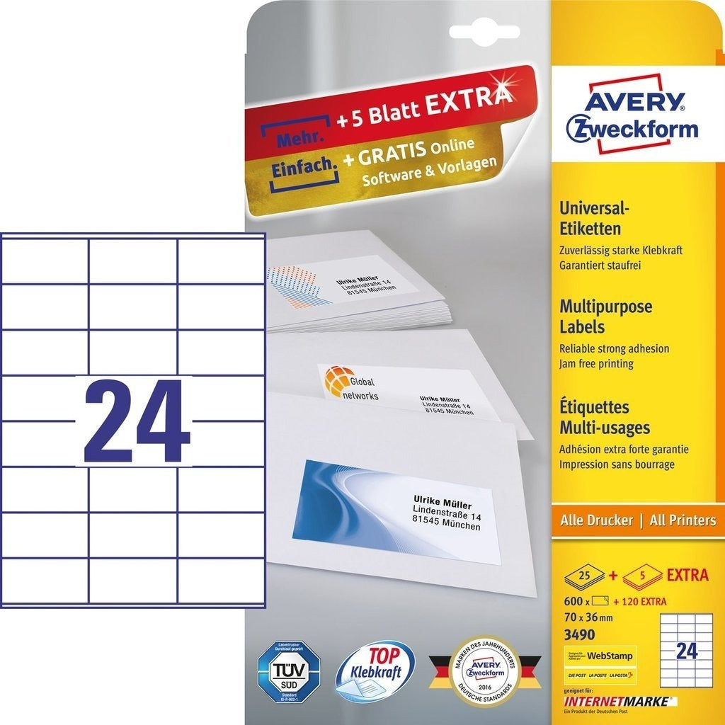 Labels A4 white (30 sheets) 70x36mm 3490 AVERY