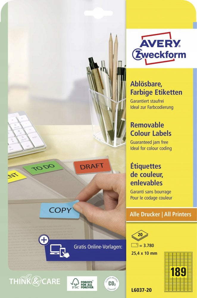 Labels Avery 25.4x10mm 20sheets