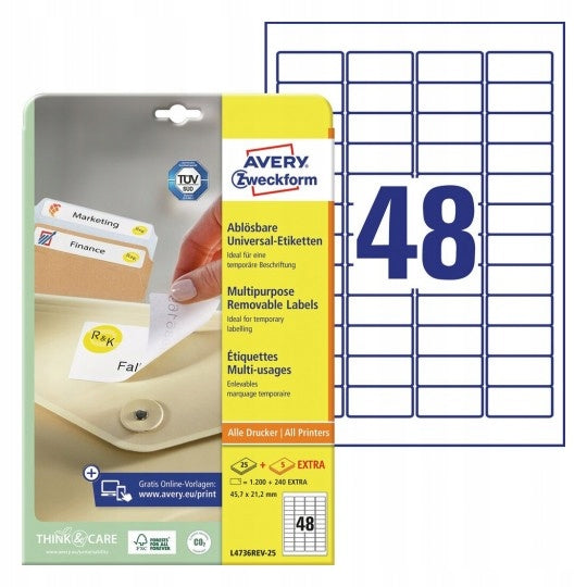 Labels Avery L4736REV-25 removable 45,7x21,2mm