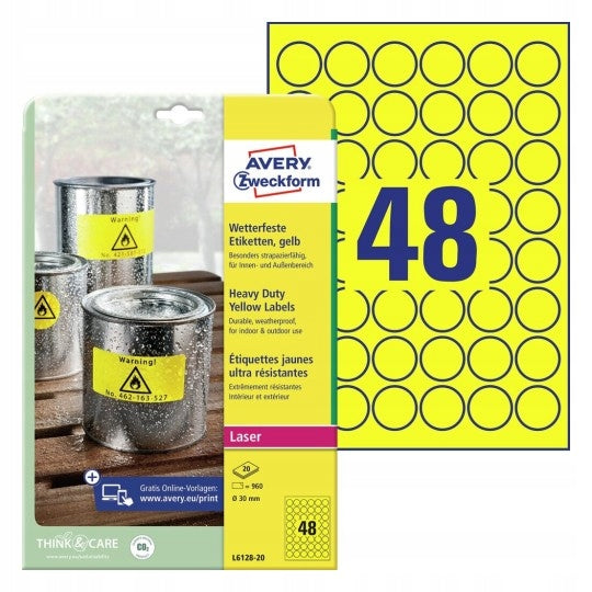 Labels Avery L6128-20 waterproof polyester