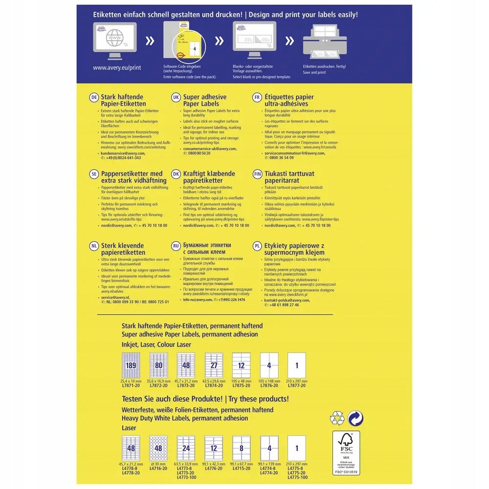 Labels Avery-Zweckform L7875-20 Manufacturer code L7875-20