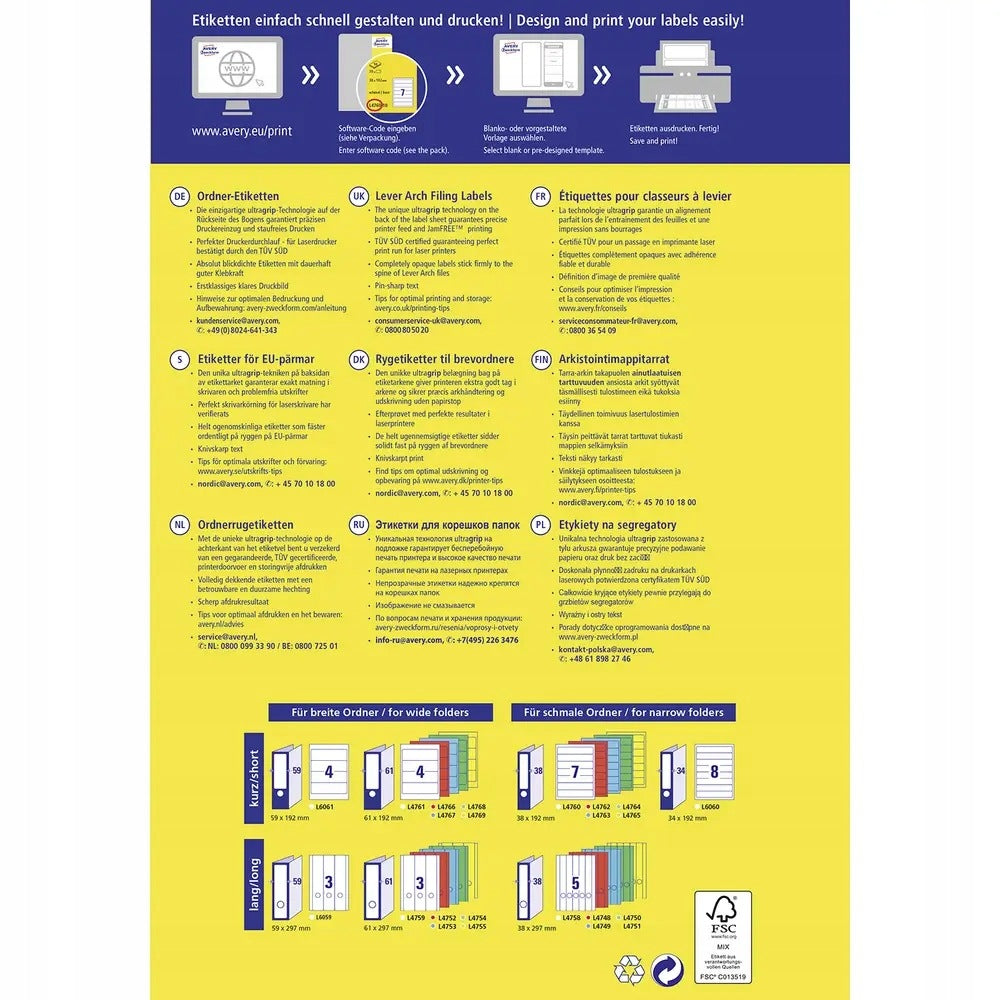 Labels for Avery-Zweckform L4761-10 folders Manufacturer code L4761-10