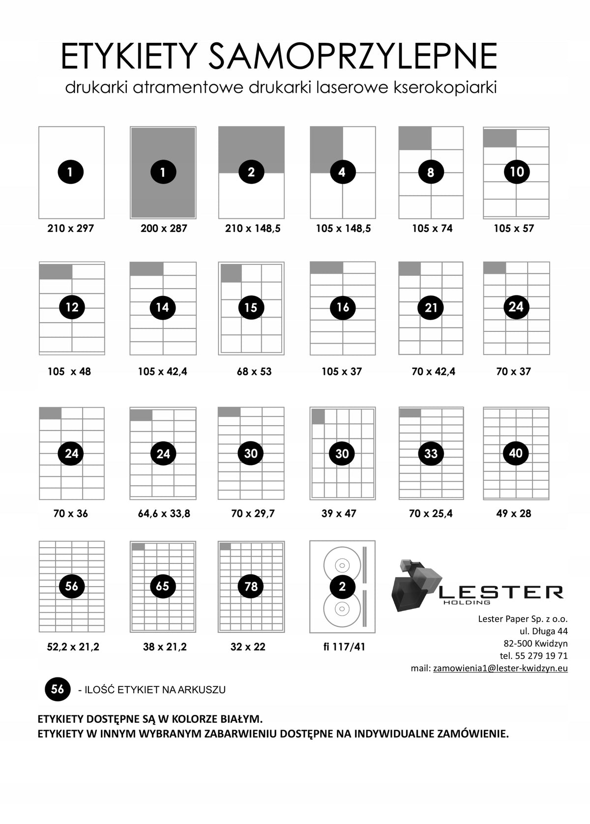 Labels, orange, A4 sheet, 25 sheets, 105x57 Manufacturer Lester Paper