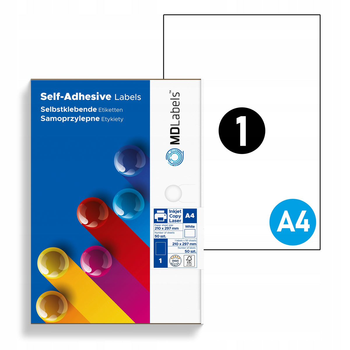 Labels self-adhesive stickers A4 210x297 50 ark