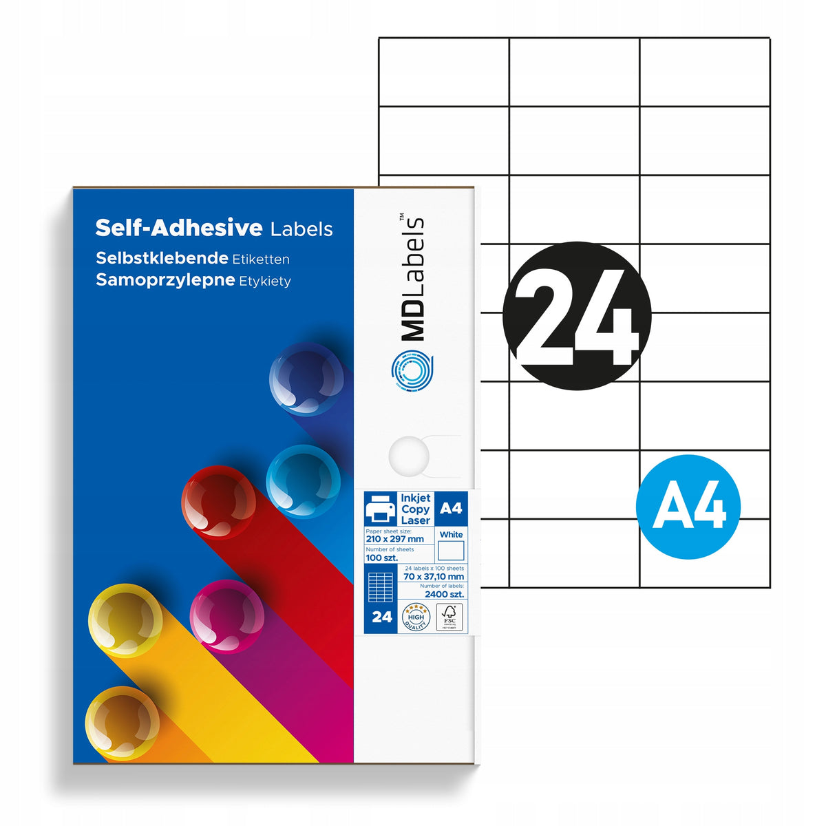Labels self-adhesive stickers a4 70x37,1 100 ark