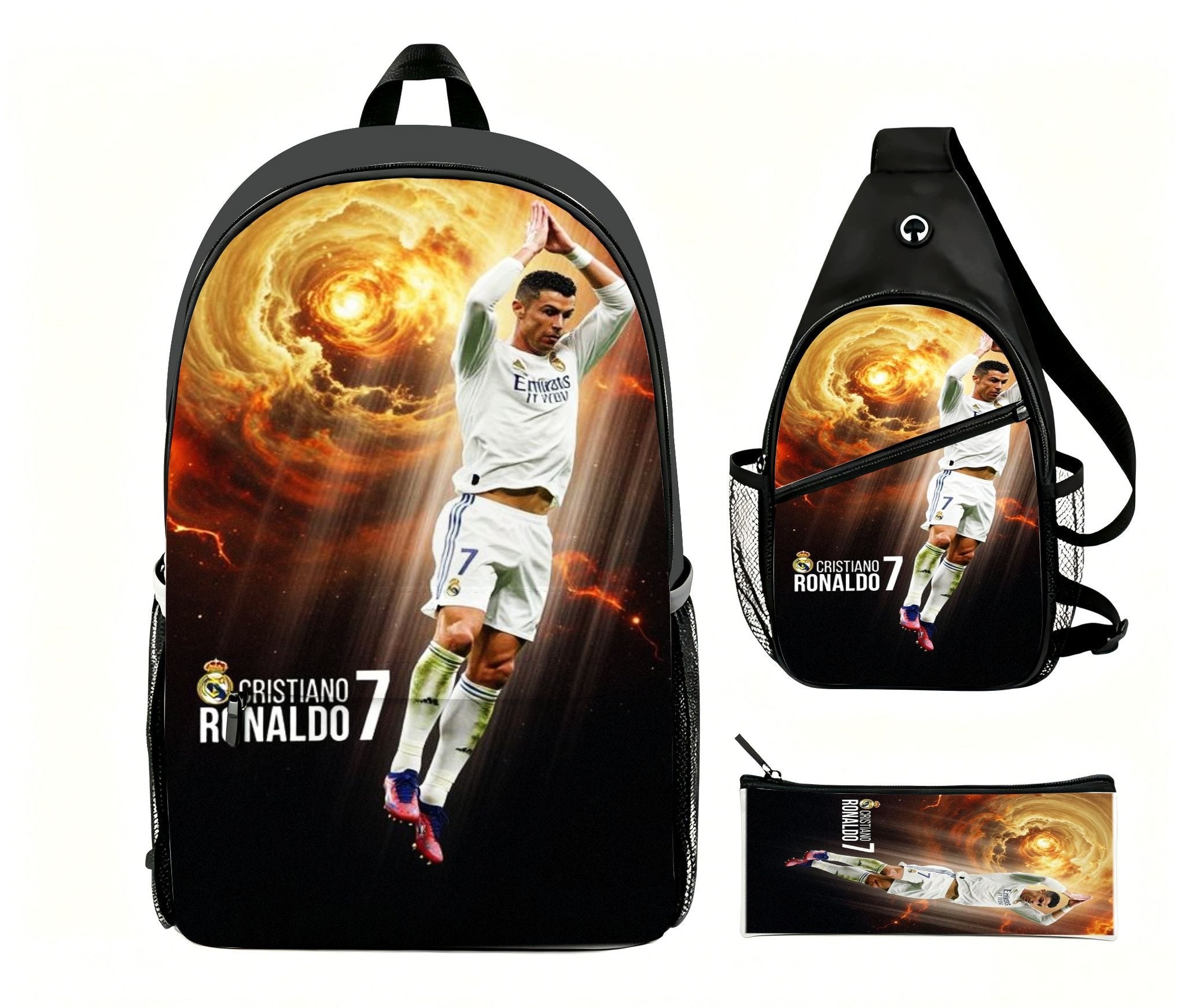 Lamine Yamal 10 FC Barcelona Backpack Shoulder Bag Pencil Case Set - Black Brand no brand