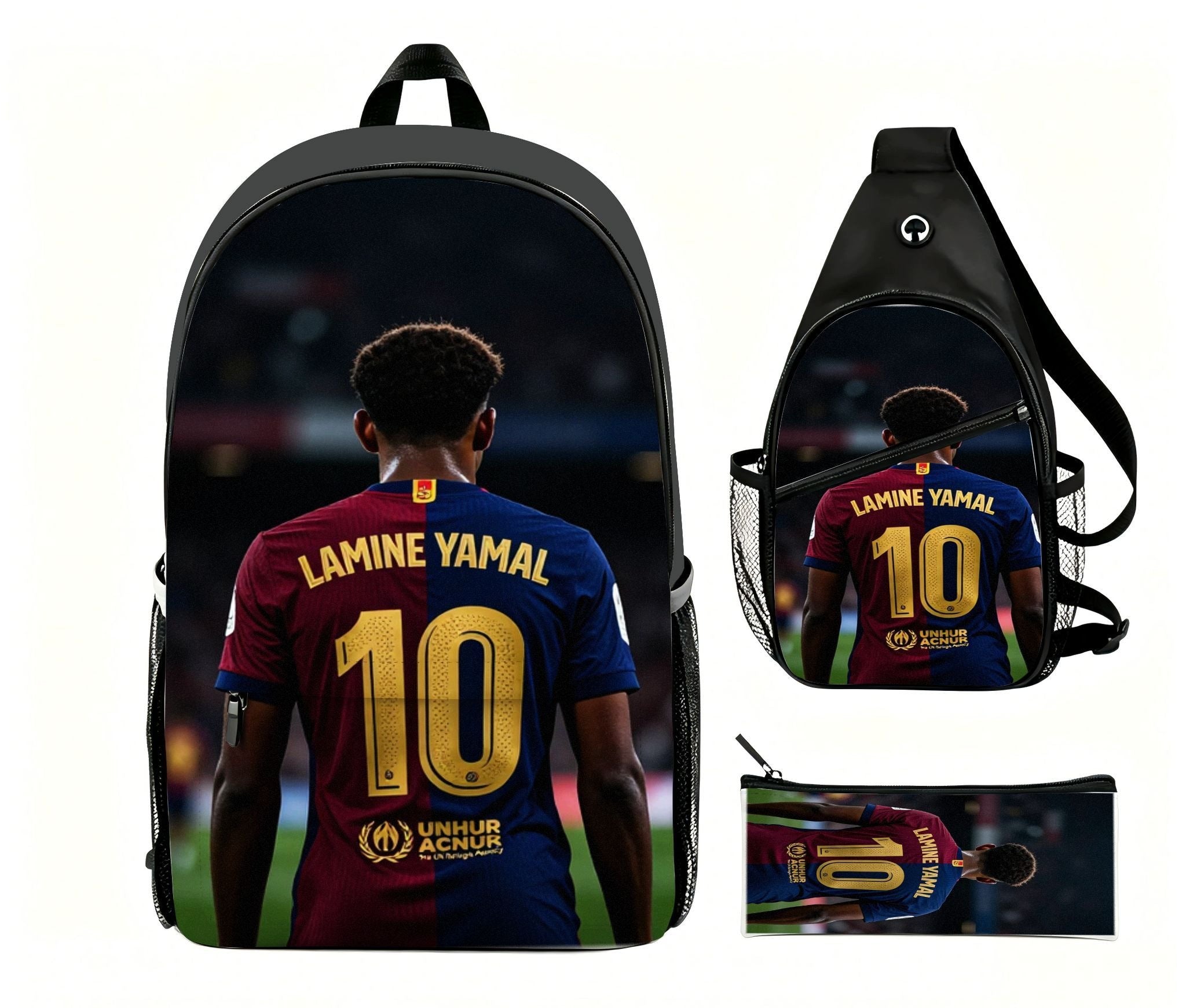 Lamine Yamal 10 FC Barcelona Backpack Shoulder Bag Pencil Case Set - Black Manufacturer code T097777888