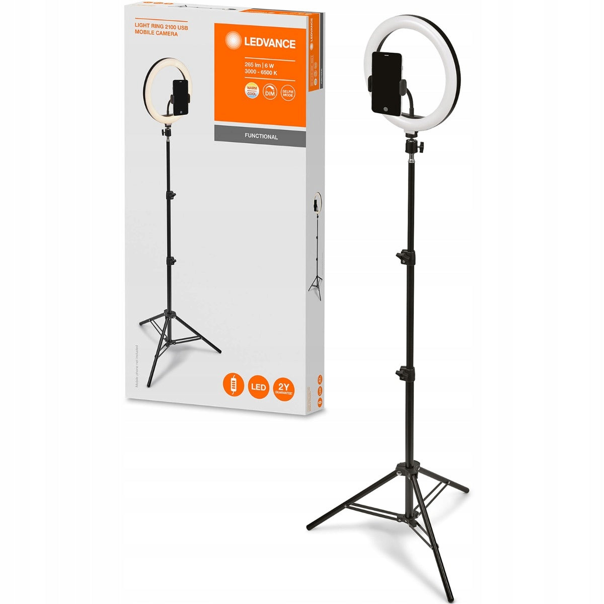 LED-Ring / Led-Ringlampe mit Halterung (68-200 cm), 33 cm Zoll 