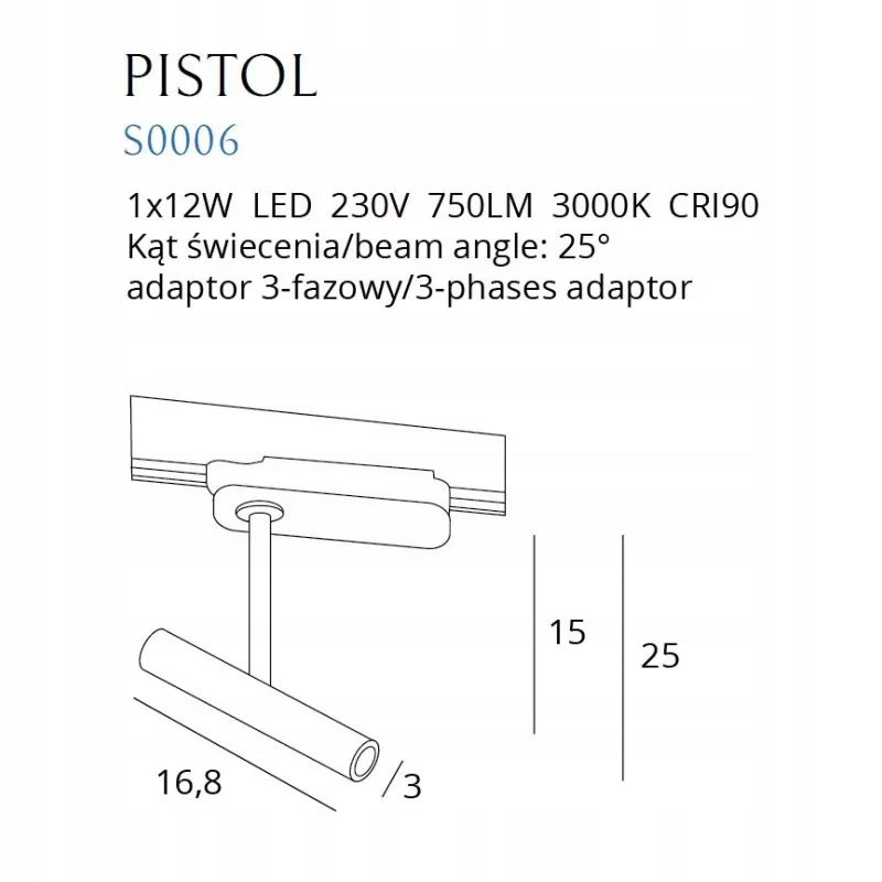 LED-Schienenstrahler Maxlight Pistol-Kollektion schwarz 3-phasig 12W 3000K S0006 