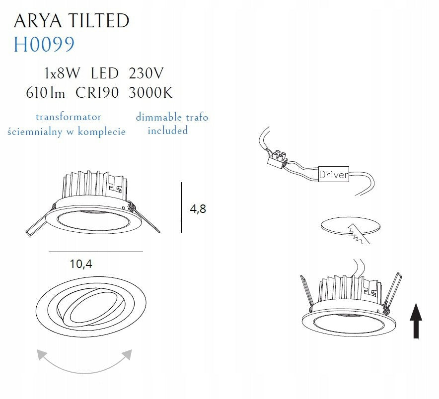 Šviestuvas Maxlight Arya juodas, 10,4cm 8W 3000K H0099