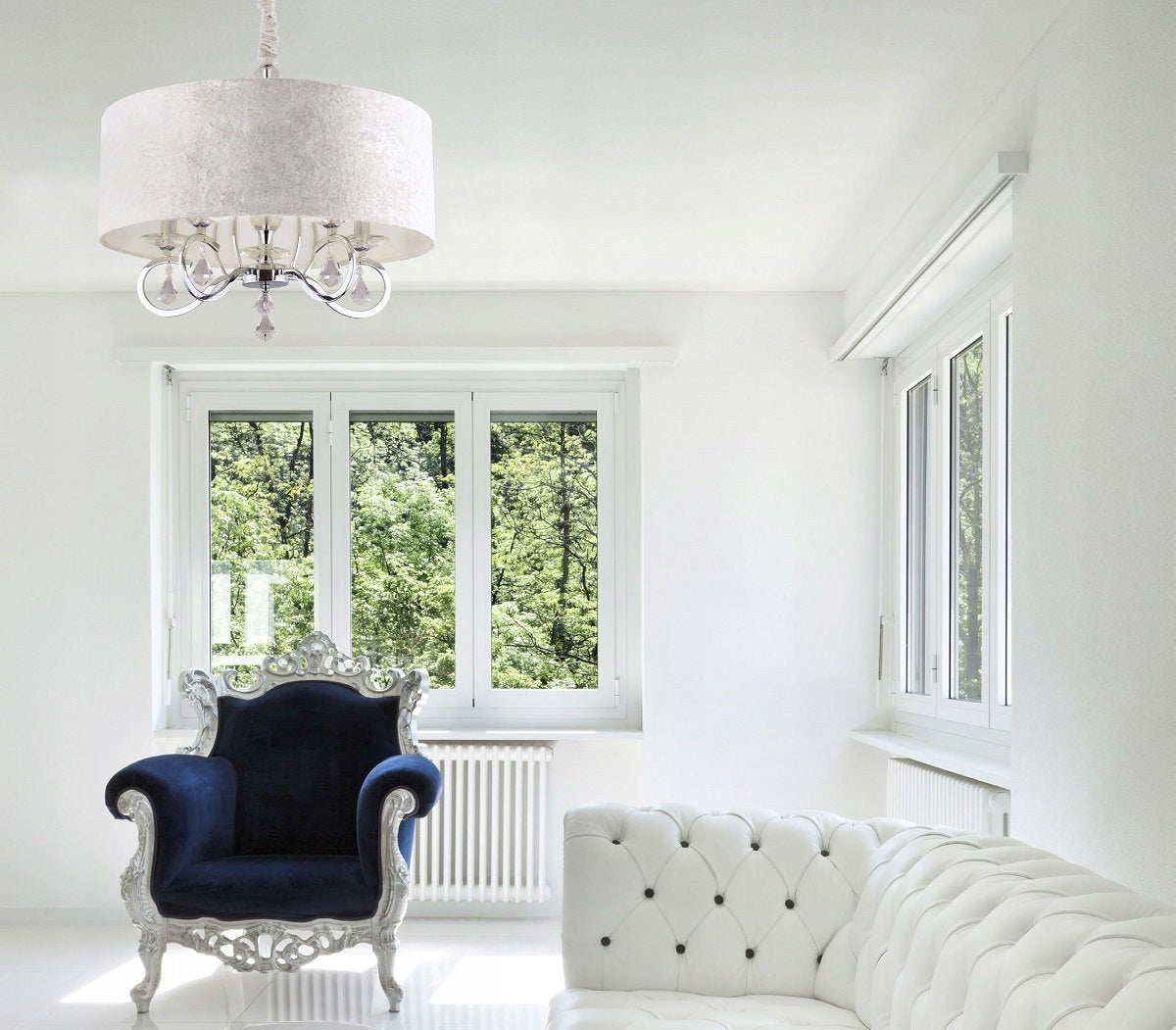 Lubinis sietynas Maxlight Amsterdam kolekcija chromo su smėlio spalvos atspalviu ir kristalais 5xE14 P0103