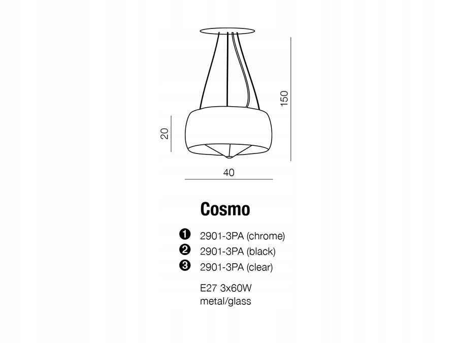 Azzardo pakabinamas šviestuvas Cosmo M Chrome/Transparent