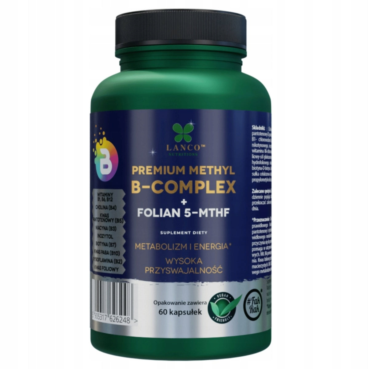 Lanco Nutritions Premium Methyl B-Complex + 5-MTHF Folate, 60 capsules