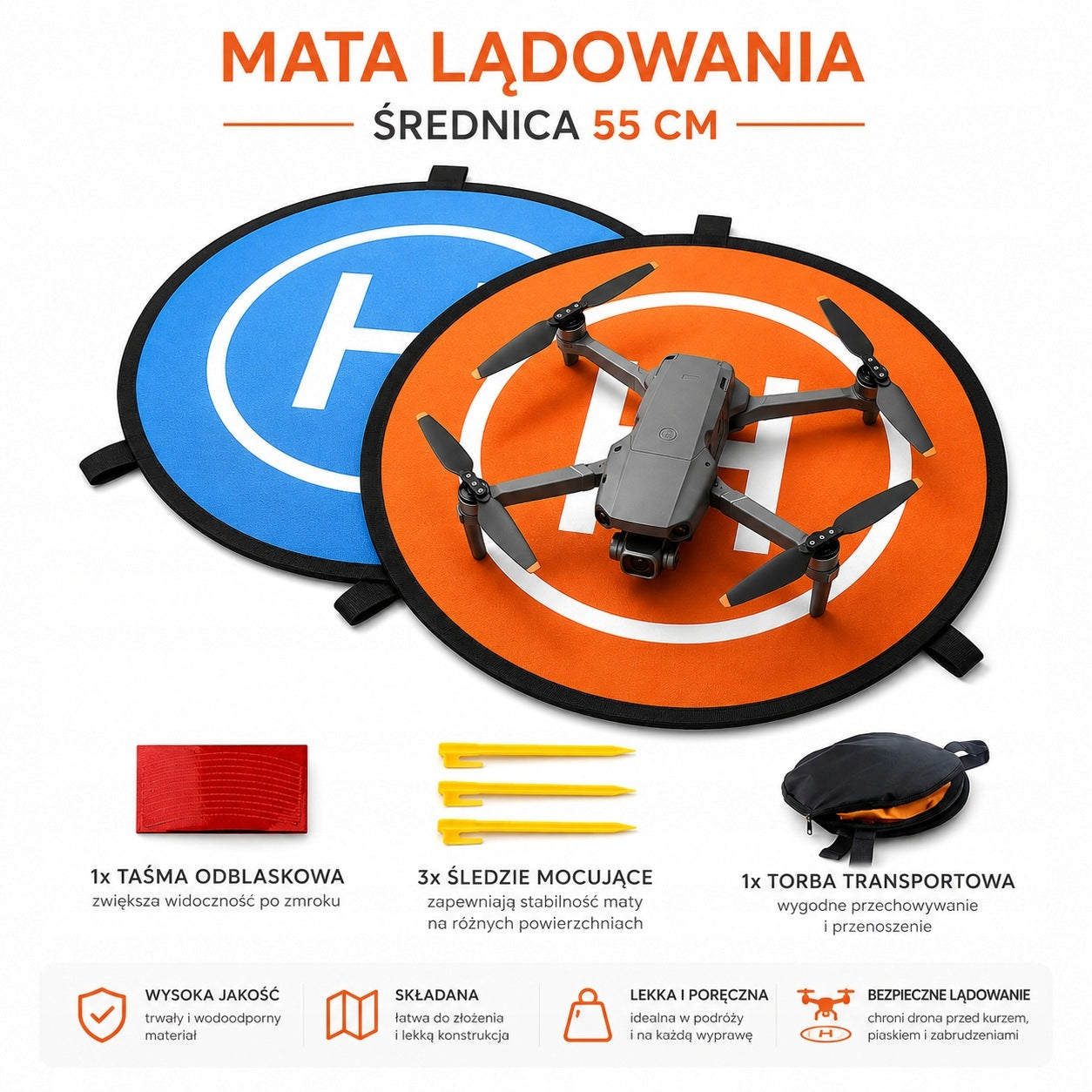 Landing pad for DRONE 55 cm double-sided with hooks for driving DJI mini 3, 4 ,5