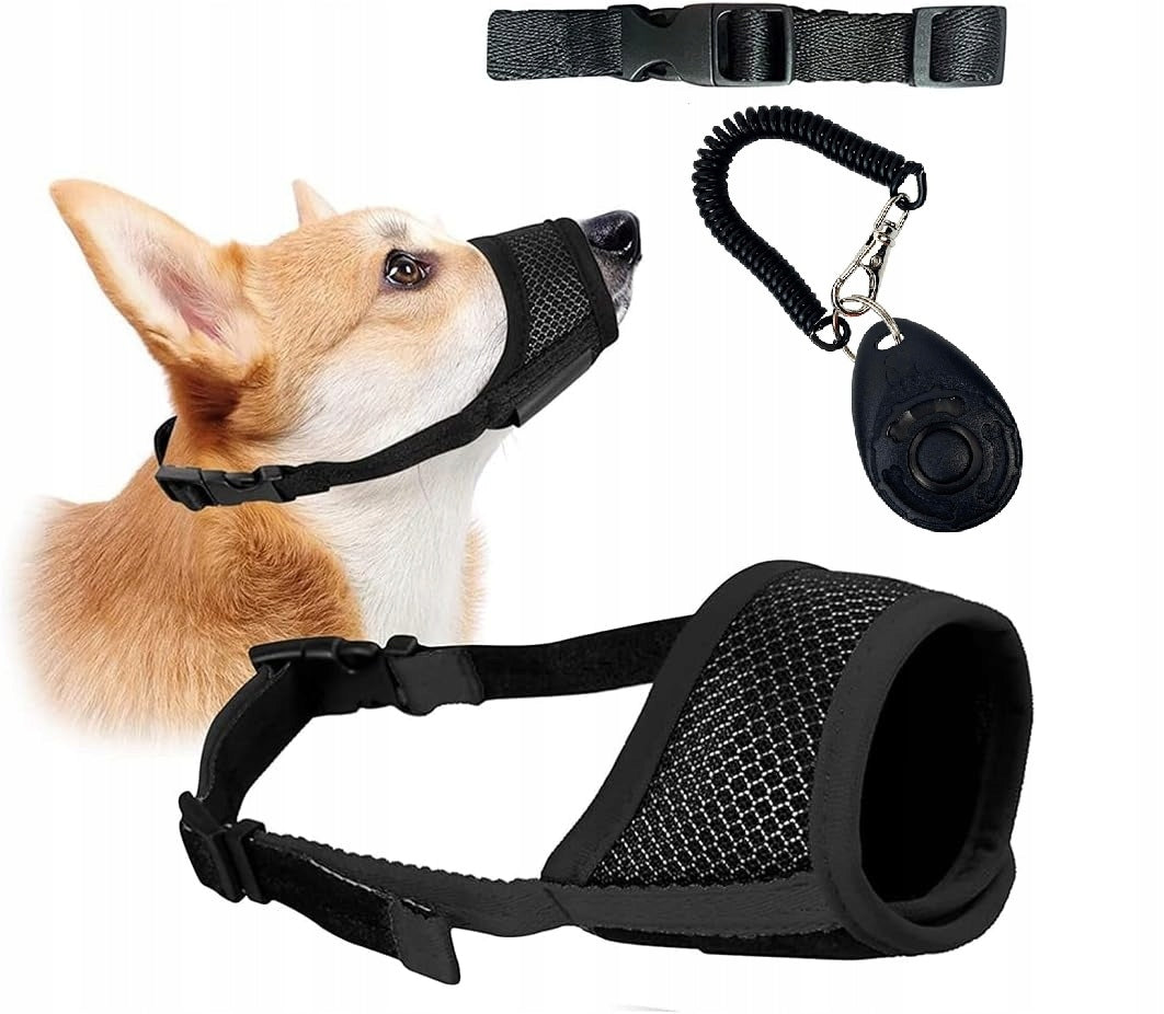 Lanlousy Dog muzzle adjustable, breathable with clicker included L