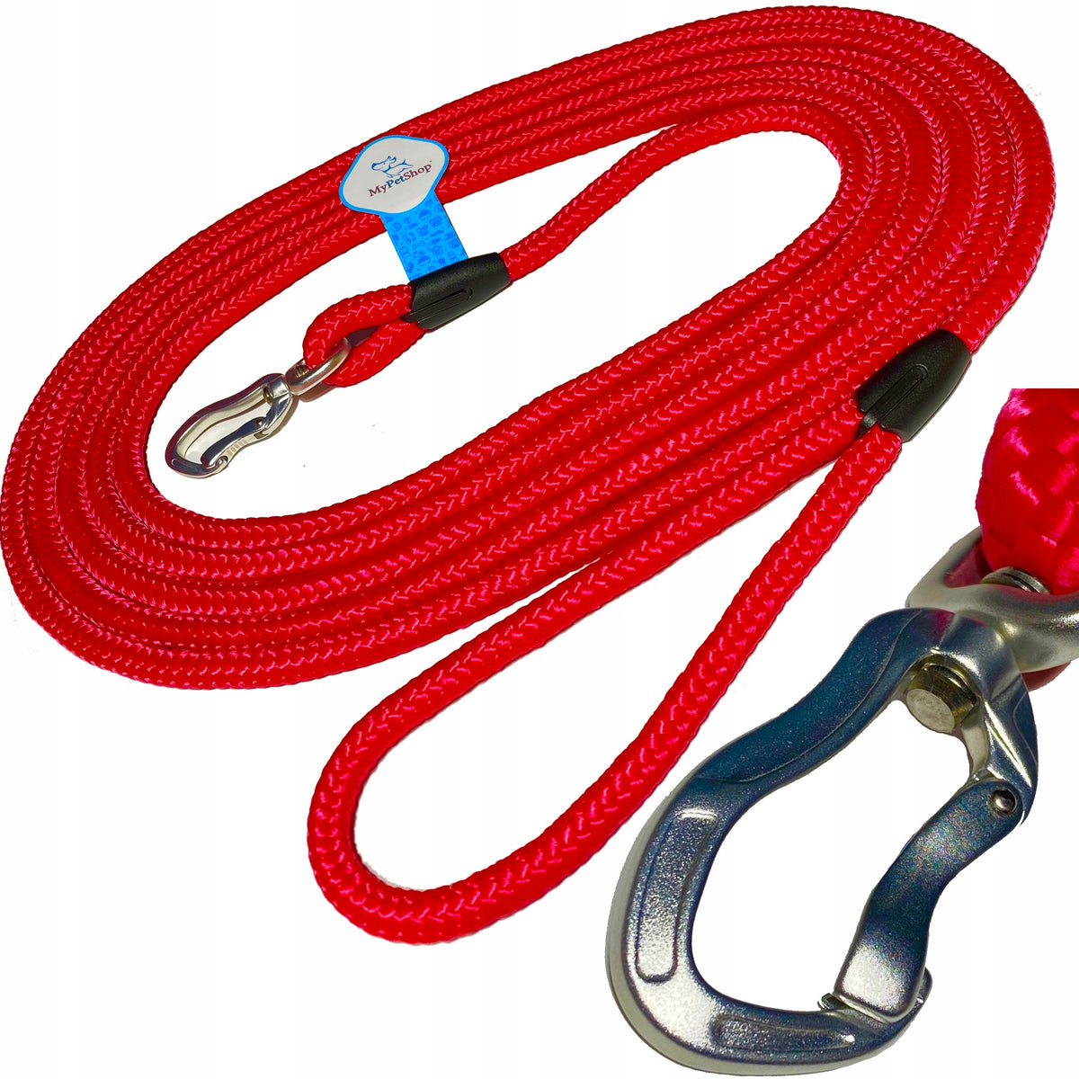 Lanyard for Dog Training Rope 5 m. Thick 10 mm. Aluminium Carabiner 460 kg