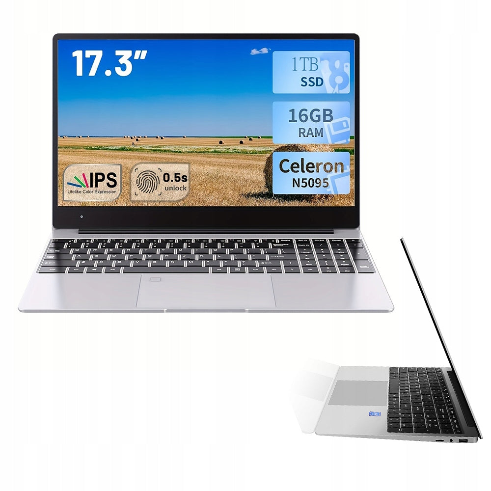 Laptop 17,3 cala N5095 16GB 1TB SSD W11 Srebrny Komputer