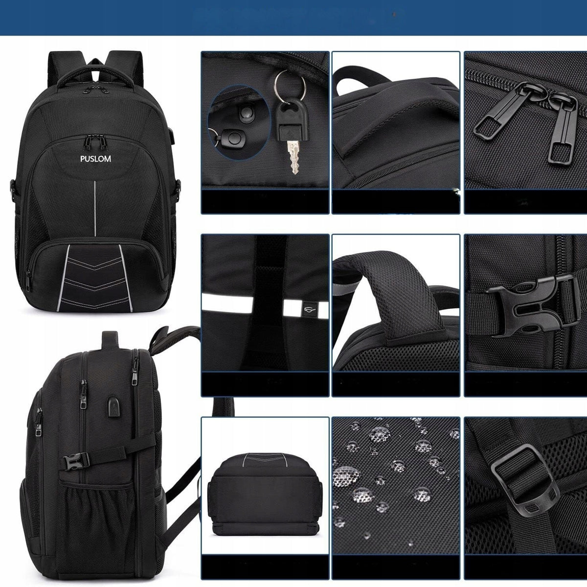 Laptop Backpack 18,4" PUSLOM 55L Men's Large Waterproof Travel USB TSA Manufacturer code B0B2RC7F6M