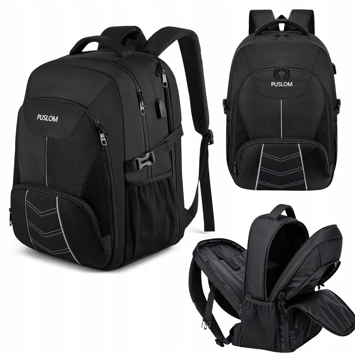 Laptop Backpack 18,4" PUSLOM 55L Men's Large Waterproof Travel USB TSA
