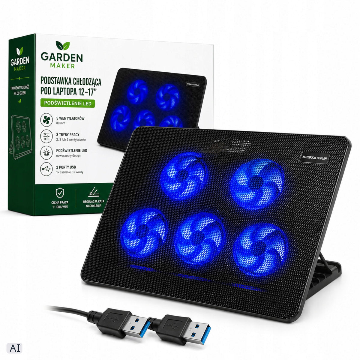 Laptop Cooling Pad Stand Computer USB LED Backlight