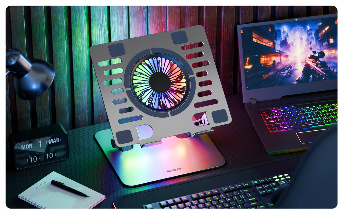 Laptop Stand COOLING Adjustable HUZARO RGB LED USB 2.0 Pad Packaging status original
