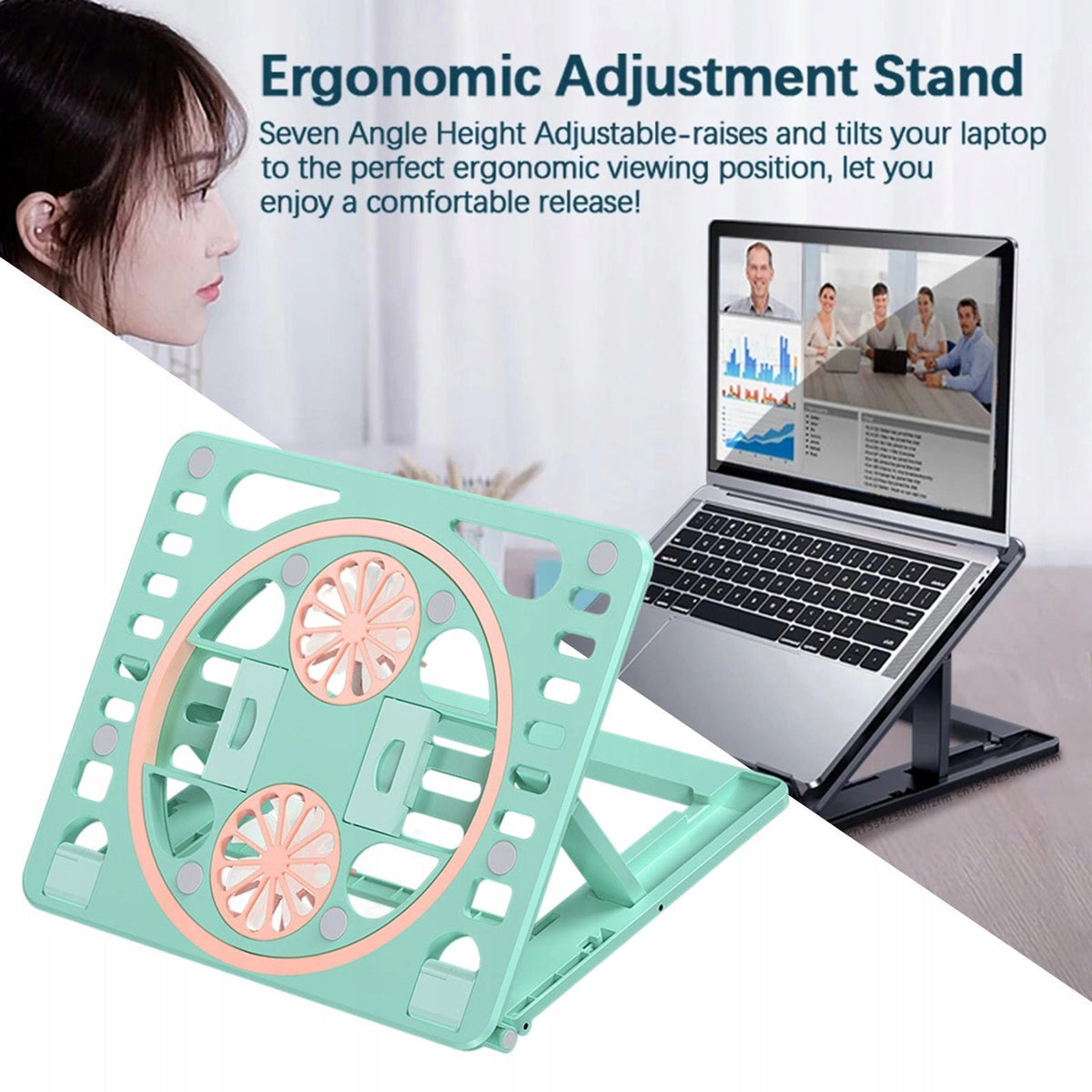 Laptop Stand Portable Computer Stand Adjustable Travel Notebook Green