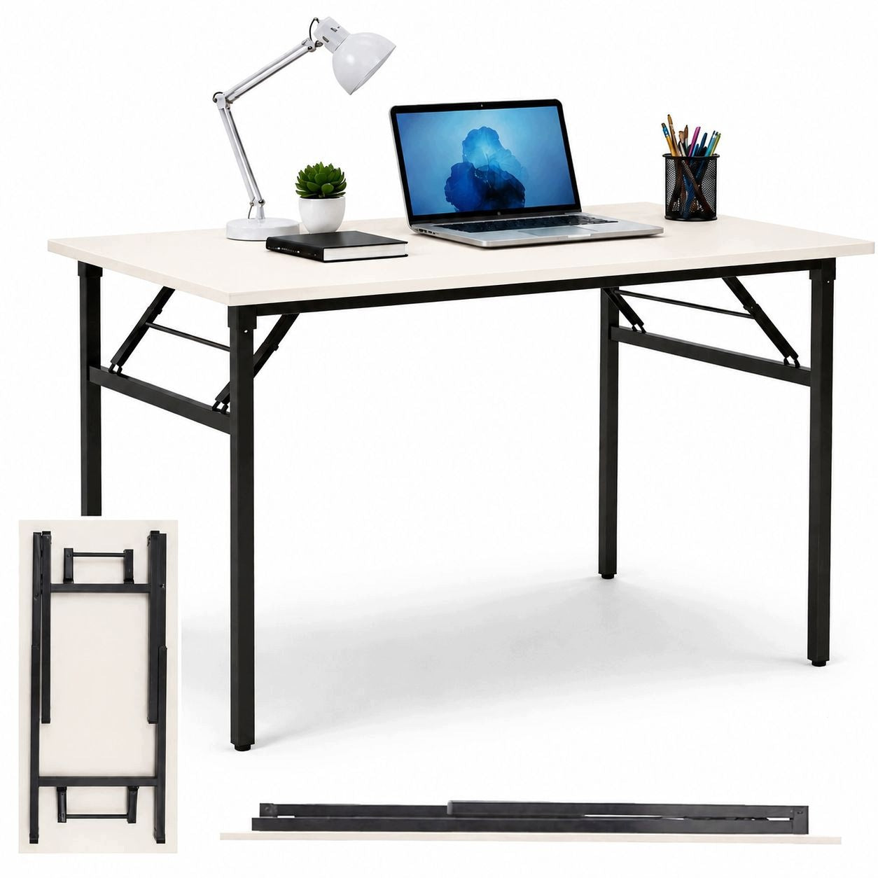 Laptop Table Folding Large Computer Desk 100x50x76 cm WHITE
