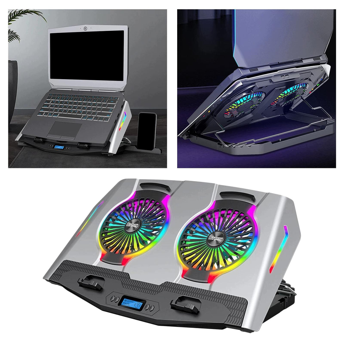 Laptop USB Cooling Big Fan Cooler Pad Stand for PC Notebook Silver