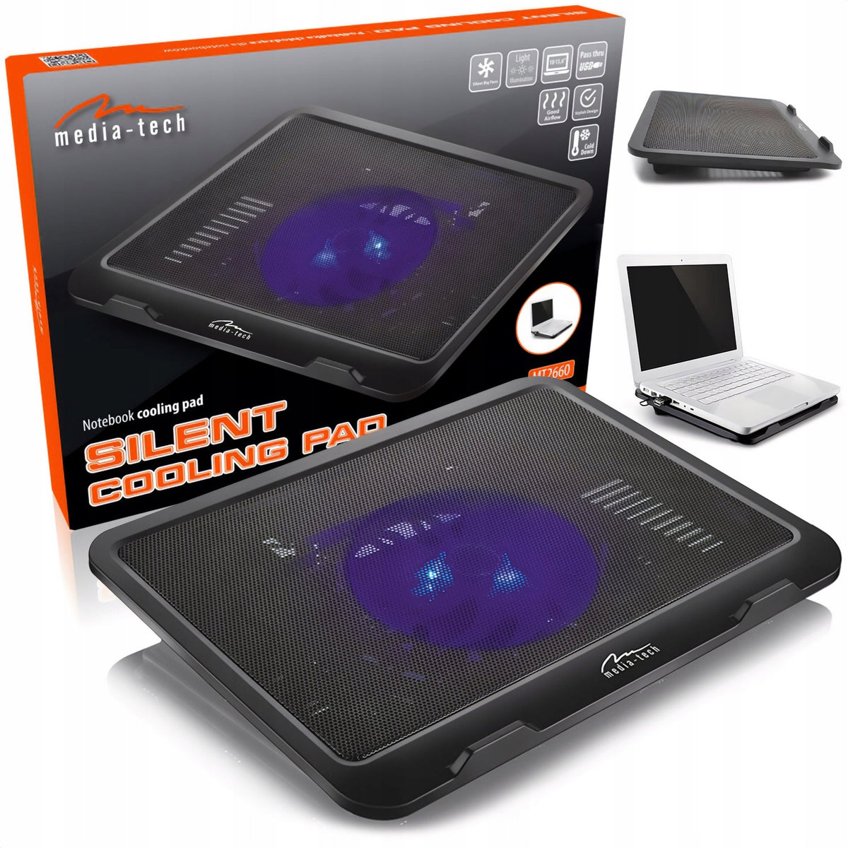 Laptop cooling pad 15,6 quiet efficient cooling backlight
