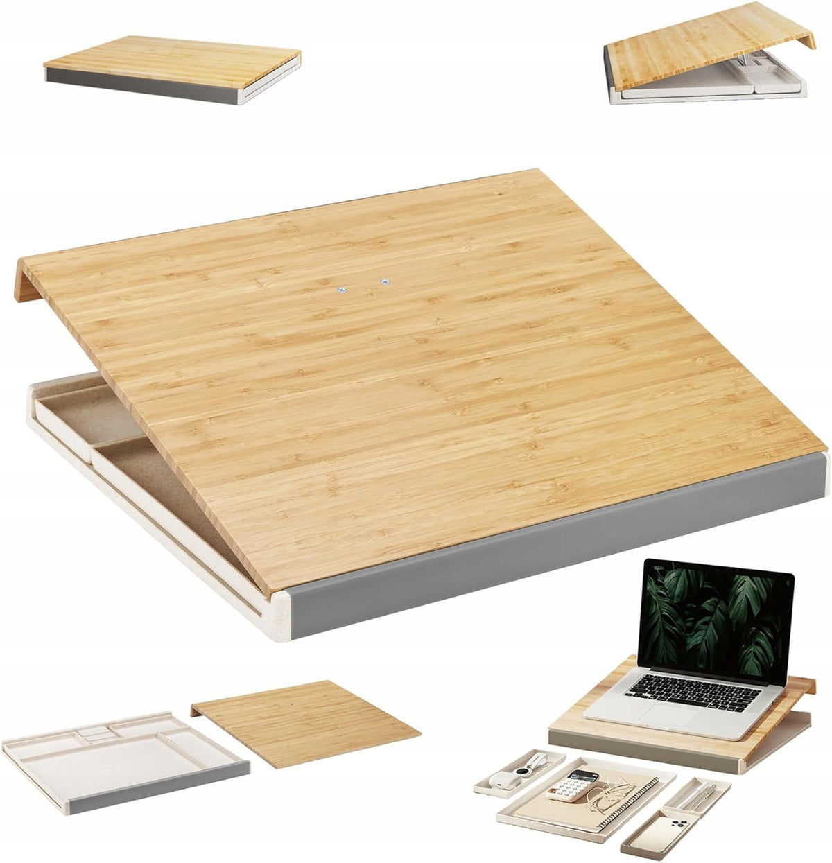 Laptop stand TABLE ergonomic adjustable with BAMBOO organizer